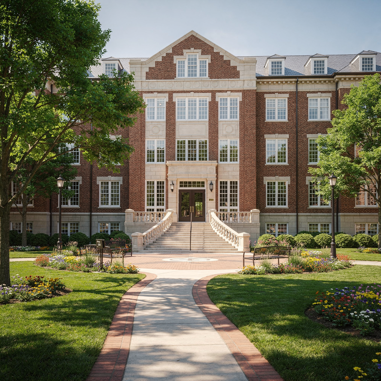 University campus with students