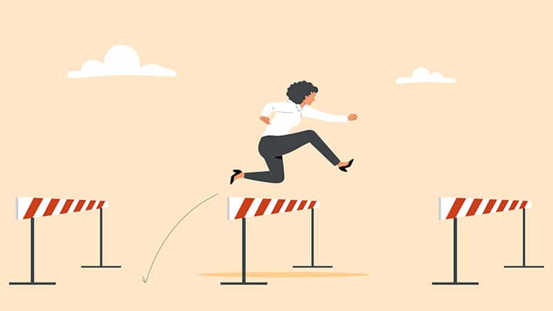 Illustration of a person jumping over hurdles