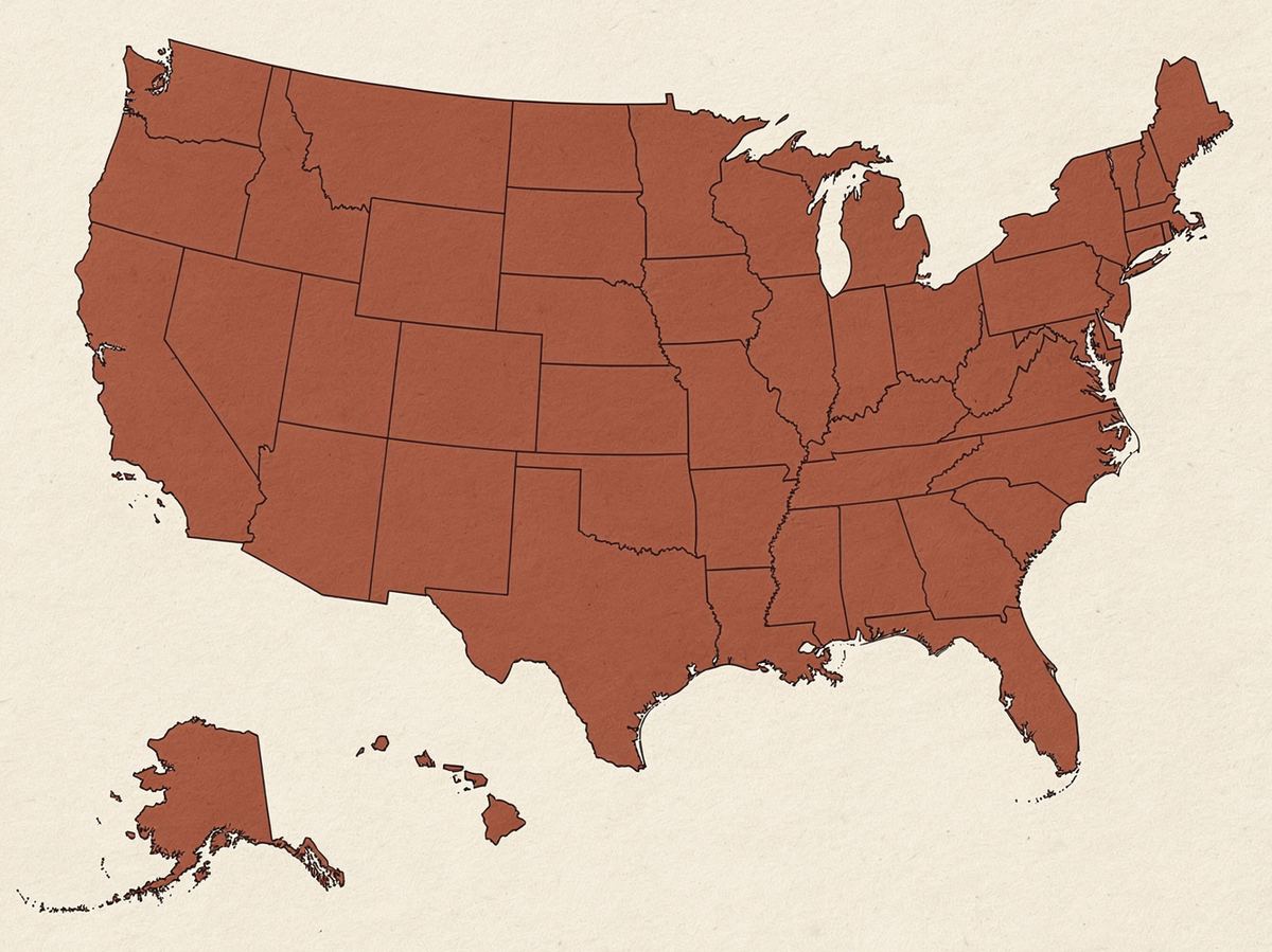 Illustrated map of the United States, representing the state-by-state rollout of Workforce Pell